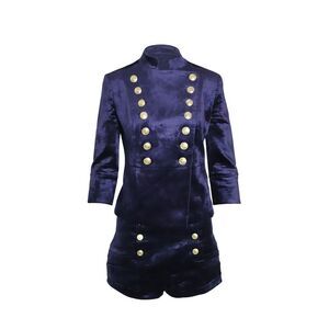 Pierre Balmain Military Blazer and Shorts Set in Blue Velvet